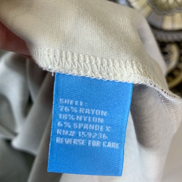 J. McLaughlin Devon Gray Taupe Blue Geo Pattern 3/4 Sleeve Midi Sheath Dress L - Picture 7 of 14